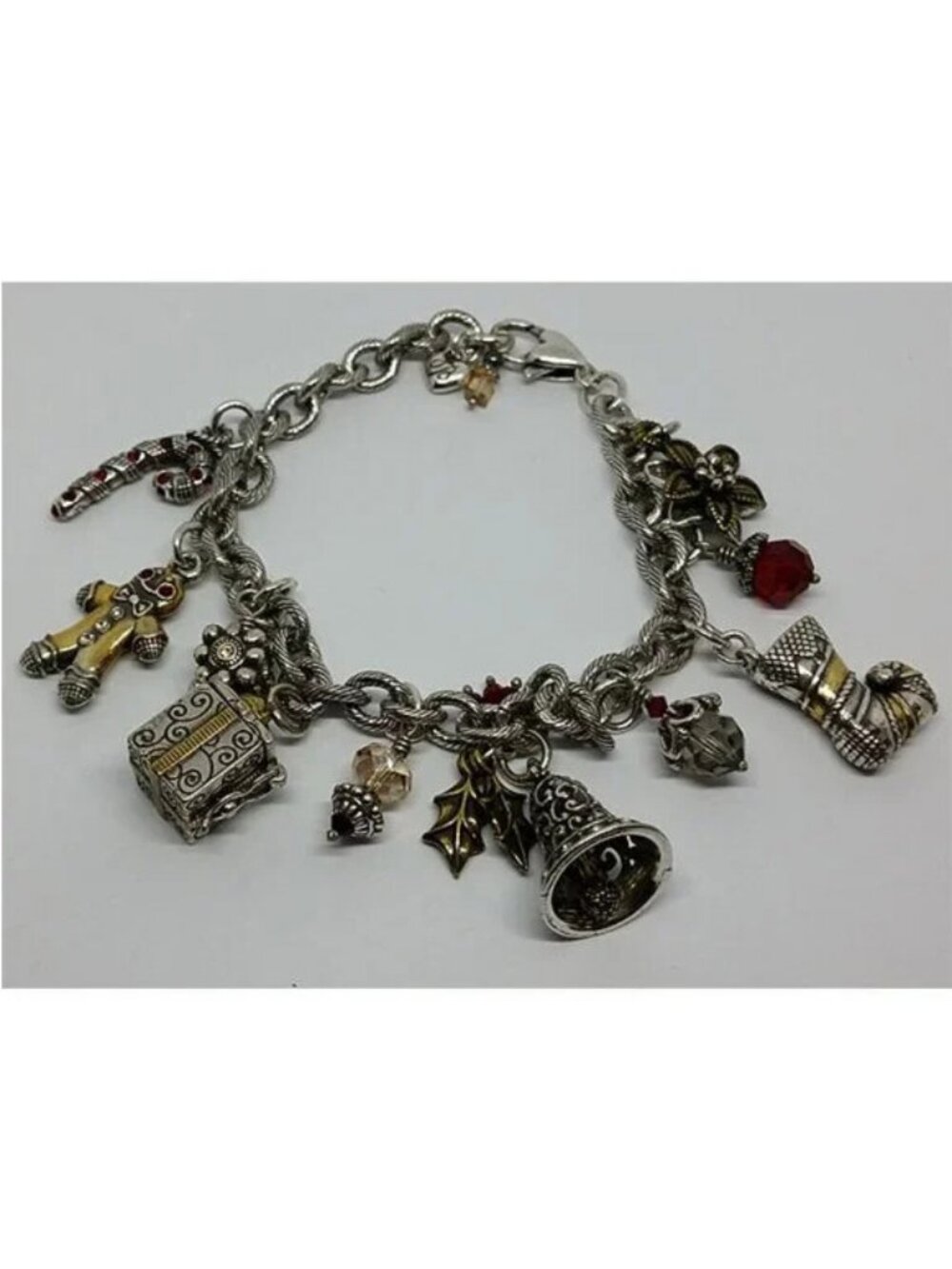 Brighton Christmas X-mas winter charms chain bracelet silver plated statement